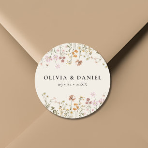 Sticker Rond Boho Fleur sauvage Beige Garden Mariage