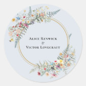 Sticker Rond Boho Fleur sauvage Dusty Blue Mariage Enveloppe Ph (Devant)