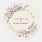 Sticker Rond Boho Fleur sauvage Fern Beige Mariage Enveloppe Ph (Devant)