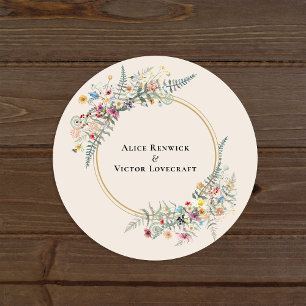 Sticker Rond Boho Fleur sauvage Fern Beige Mariage Enveloppe Ph