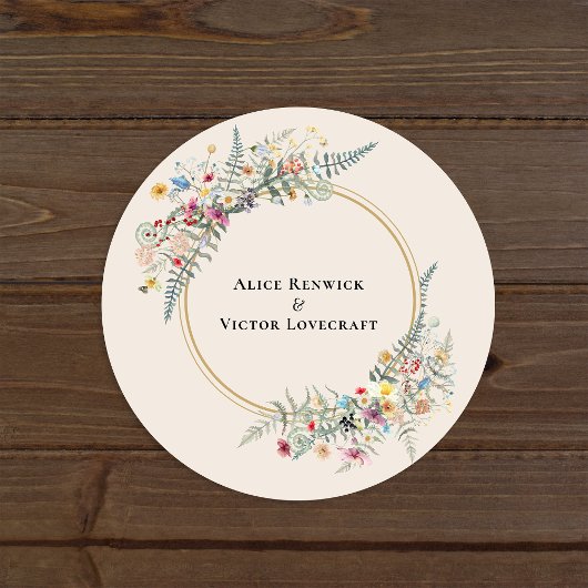 Sticker Rond Boho Fleur sauvage Fern Beige Mariage Enveloppe Ph