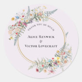 Sticker Rond Boho Fleur sauvage Fern Lavender Merci Favor (Devant)