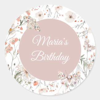 Sticker Rond Boho Fleur sauvage Floral Baby Anniversaire