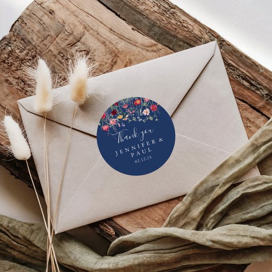 Sticker Rond Boho Fleur sauvage Merci mariage Faveur