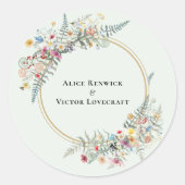 Sticker Rond Boho Fleur sauvage Mint Vert Mariage Enveloppe Pho (Devant)