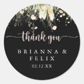 Sticker Rond Boho Fleur sauvage noir Merci mariage Faveur (Devant)