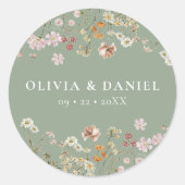 Sticker Rond Boho Fleur sauvage Sage Green Garden Mariage (Devant)