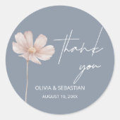 Sticker Rond Boho Fleur sauvage simple | Merci bleu Dusty (Devant)