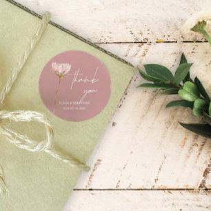 Sticker Rond Boho Fleur sauvage simple Merci bleu Dusty