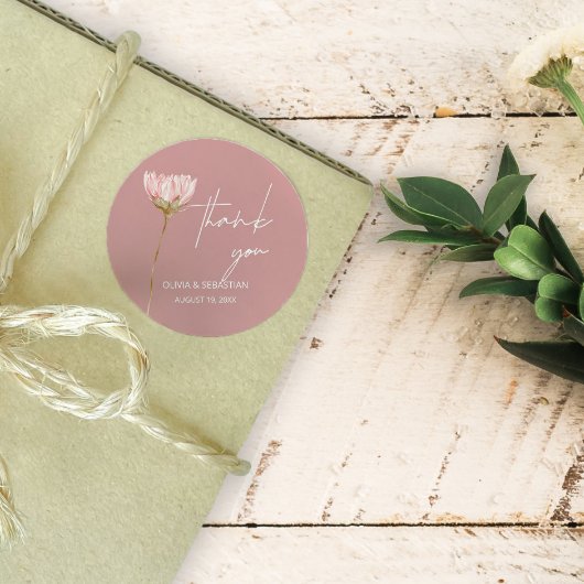 Sticker Rond Boho Fleur sauvage simple | Merci bleu Dusty