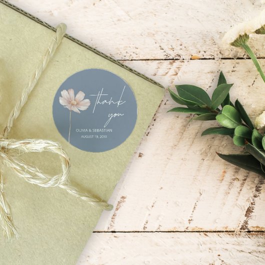 Sticker Rond Boho Fleur sauvage simple | Merci bleu Dusty