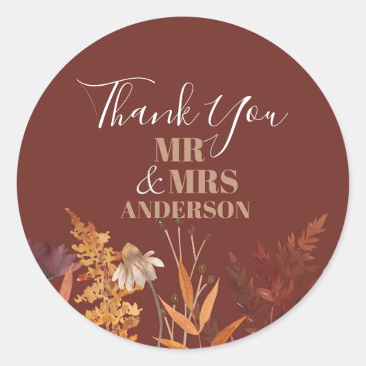 Sticker Rond Boho Fleur sauvage Terracotta Mariage de automne d (Devant)