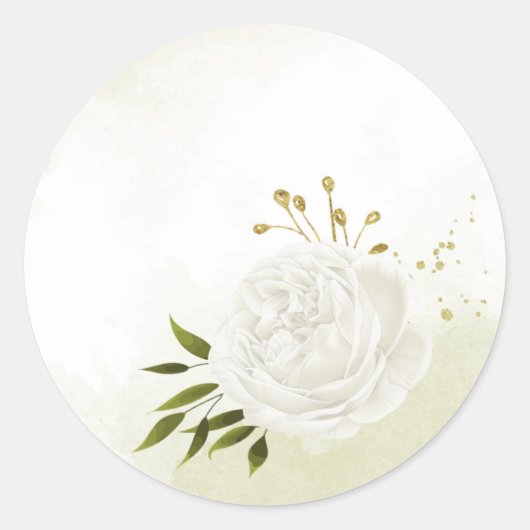 Sticker Rond Boho fleurs blanches vert feuille botanique (Devant)