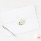 Sticker Rond Boho fleurs blanches vert feuille botanique (Enveloppe)
