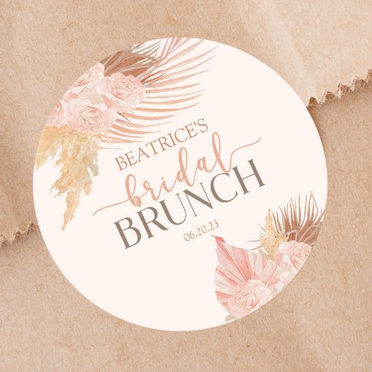 Sticker Rond Boho Fleurs Florales Rose Tendre Mariage Réception