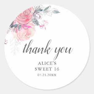 Sticker Rond Boho Fleurs rose doux doux doux doux 16 Roun class