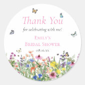 Sticker Rond Boho Fleurs sauvages et papillons Merci (Devant)