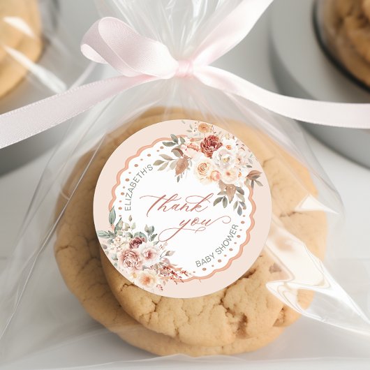 Sticker Rond Boho Floral Baby Shower Thank You