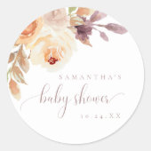 Sticker Rond Boho Floral brûlé Baby shower orange (Devant)