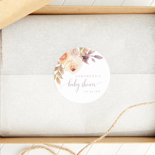 Sticker Rond Boho Floral brûlé Baby shower orange