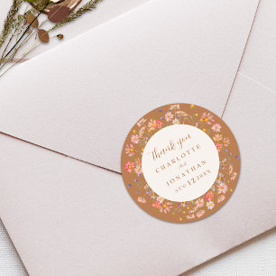 Sticker Rond Boho Floral Élégant Mariage d'Automne Merci