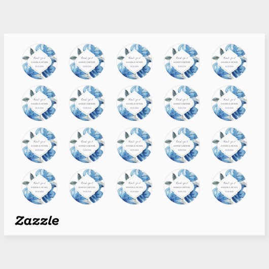 Sticker Rond Boho Floral Indigo Blue Abstrait (Feuille)