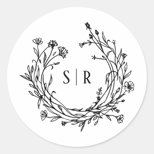 Sticker Rond Boho Floral Monogram Custom Wedding (Devant)
