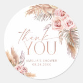 Sticker Rond Boho Floral Pampas Rose Merci or (Devant)