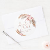 Sticker Rond Boho Floral Pampas Rose Merci or (Enveloppe)