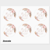 Sticker Rond Boho Floral Pampas Rose Merci or (Feuille)