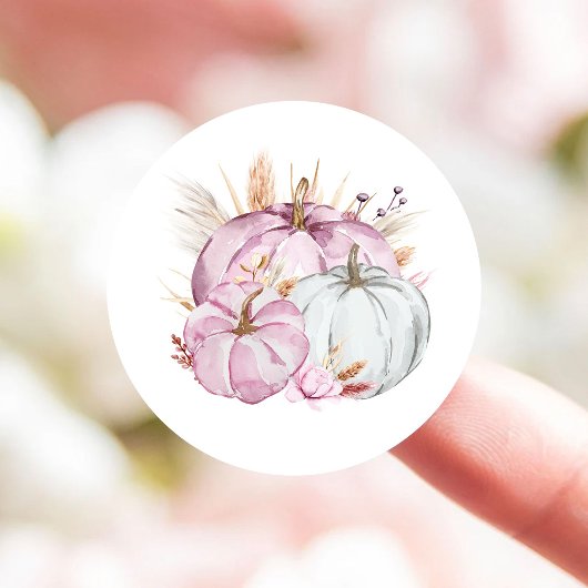 Sticker Rond Boho Floral Petit Baby shower Citrouille rose