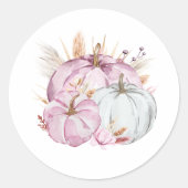 Sticker Rond Boho Floral Petit Baby shower Citrouille rose (Devant)