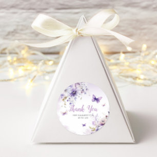 Sticker Rond Boho Floral Purple Papillon Baby shower Merci