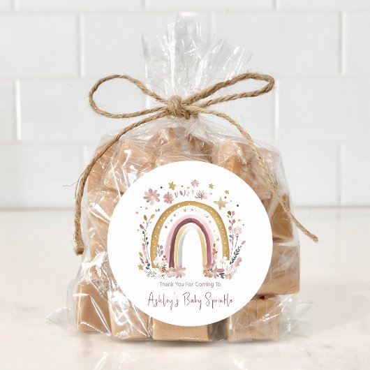 Sticker Rond Boho Floral Rainbow Baby Sprinkle Merci