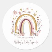 Sticker Rond Boho Floral Rainbow Baby Sprinkle Merci (Devant)