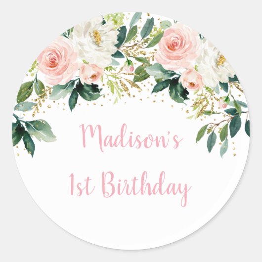 Sticker Rond Boho Floral Rose Gold Anniversaire (Devant)