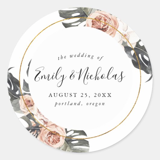 Sticker Rond Boho Floral Tropical | Mariage (Devant)