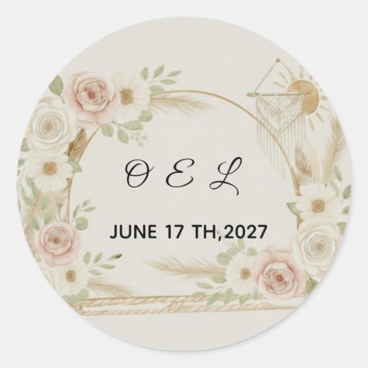 Sticker Rond Boho Floral Wedding & Pre-Wedding (Devant)