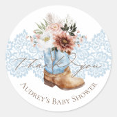 Sticker Rond Boho Floral Western Blue Cowboy Boot Merci (Devant)
