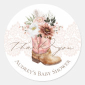 Sticker Rond Boho Floral Western Pink Cowgirl Boot Merci (Devant)