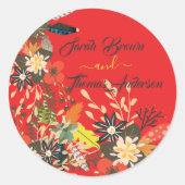 STICKER ROND BOHO FLORALE ROUGE COLORÉ (Devant)