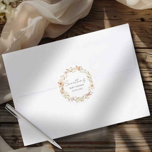 Sticker Rond Boho Flower Baby Shower
