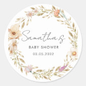 Sticker Rond Boho Flower Baby Shower (Devant)