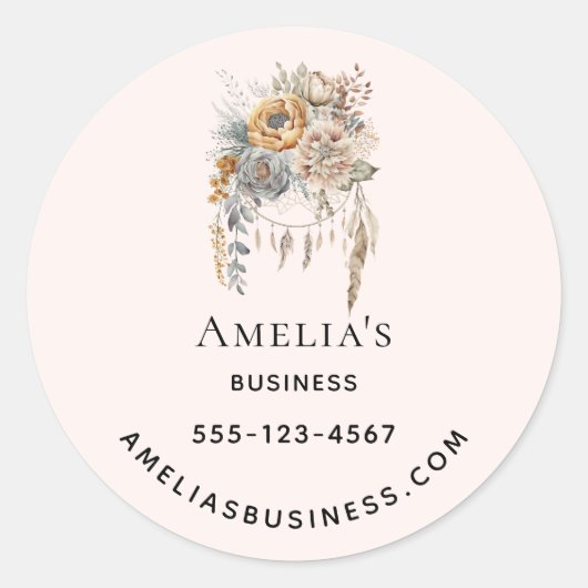 Sticker Rond Boho Flowers and Dreamcatcher - Business (Devant)