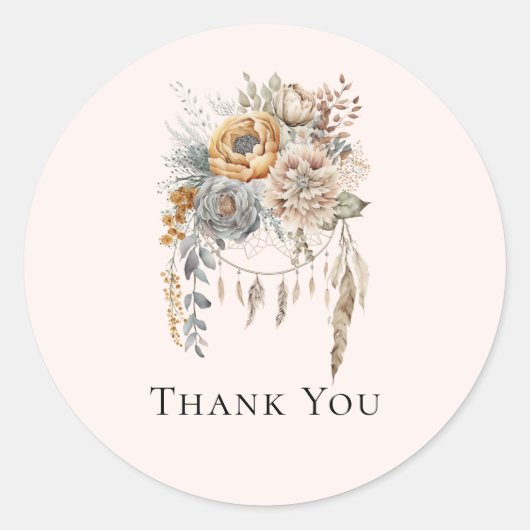 Sticker Rond Boho Flowers et Dreamcatcher - Merci (Devant)