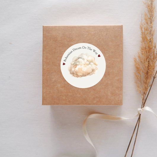 Sticker Rond Boho Fluffy Cloud Baby shower beige