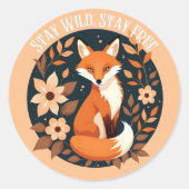 Sticker Rond Boho Fox "Stay Wild, Stay Free" Woodland Design (Devant)