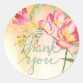 Sticker Rond Boho Freesia avec Merci de calligraphie (Devant)