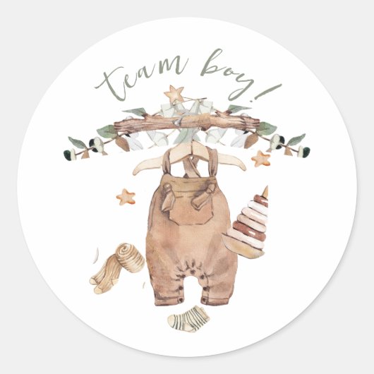 Sticker Rond Boho Gender Reveal Team Boy Baby shower (Devant)