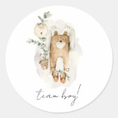Sticker Rond Boho Gender Reveal Team Boy Baby shower (Devant)